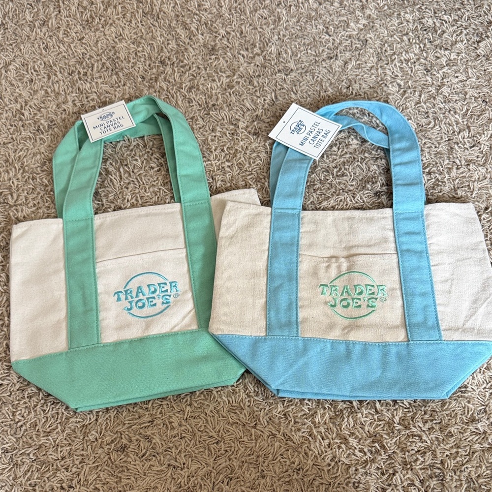 Trader Joe’s Mini Pastel Canvas Tote Bags (2) Blue & Teal